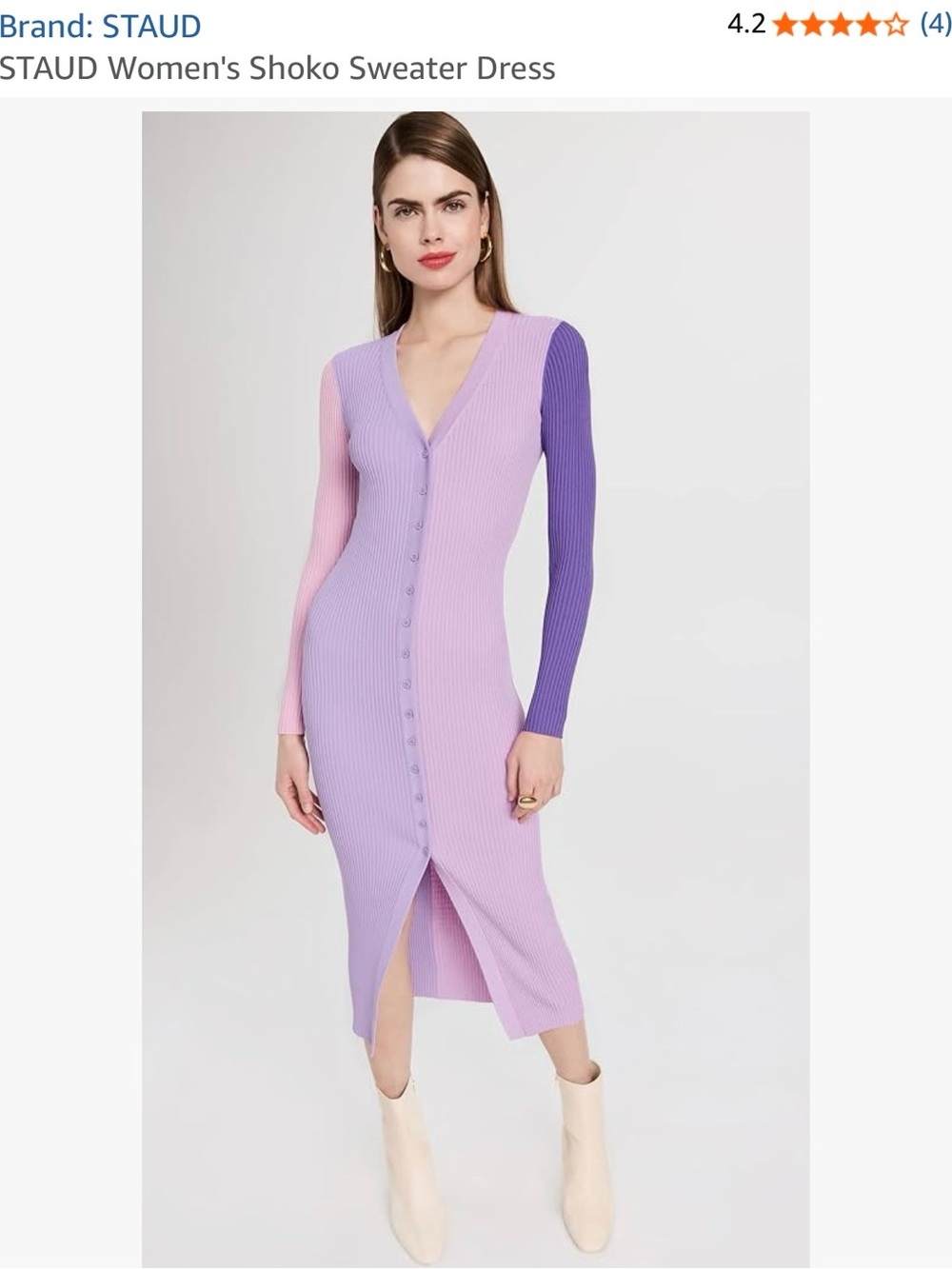 STAUD Colorblock Ribbed Midi Dress in Lavender, Pink, Purple